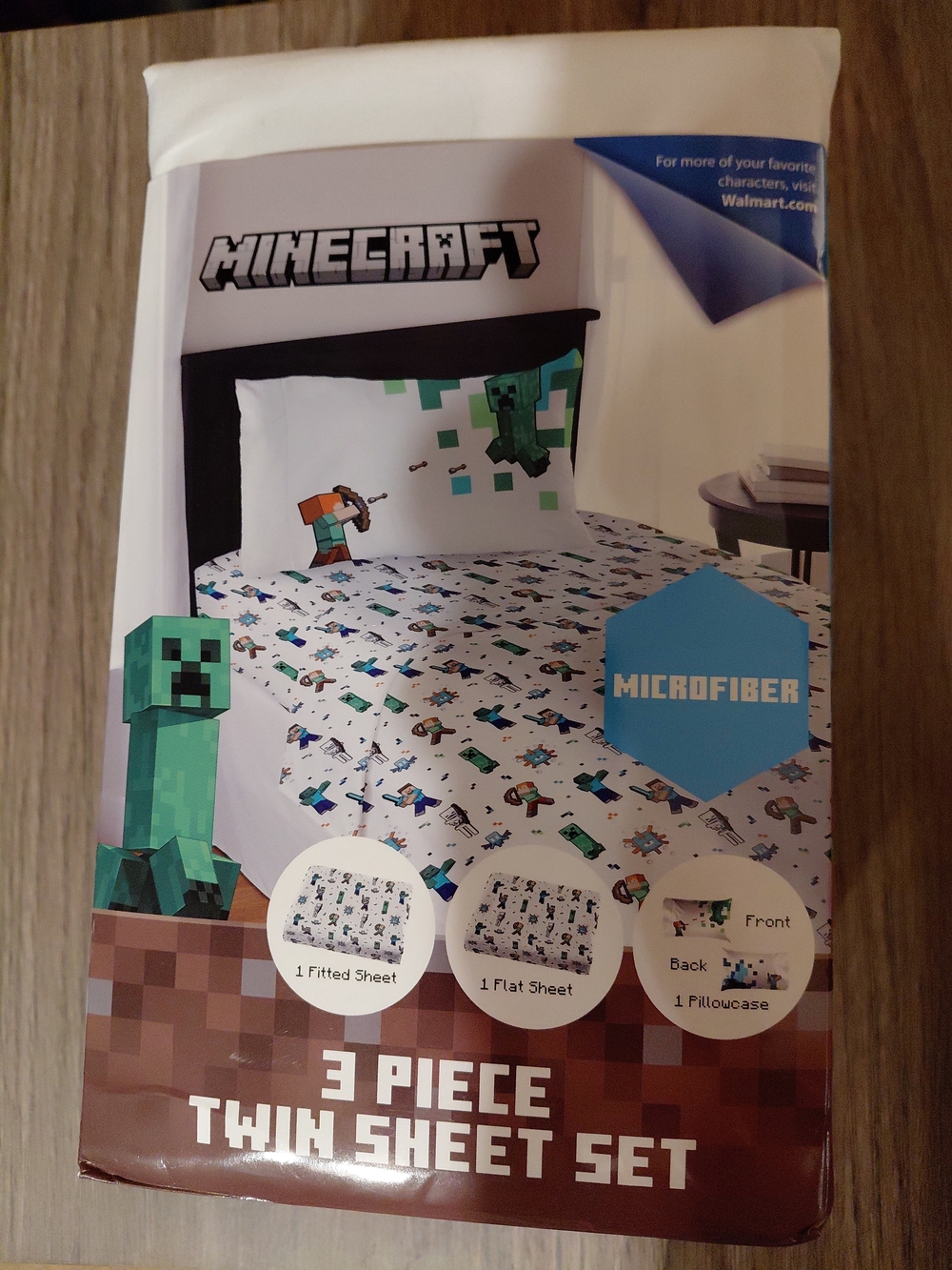 Minecraft Game Bed Sheet 3pc Set: Flat, Fitted, Pillowcases, TWIN Size